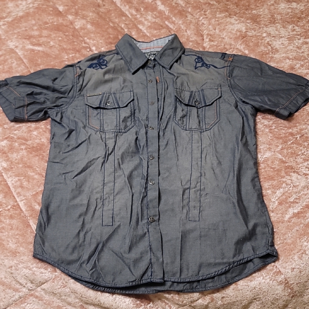 Affliction Black Premium Men L Dark Blue Casual Button Down Shirt